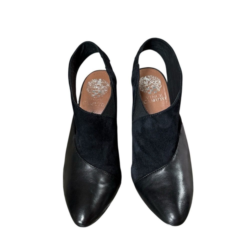 Vince Camuto Black Leather&suede combination  Slingback Sleek Minimalist  7,5